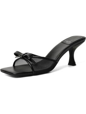 Women Black 3 Round Toe Kitten Heels Stiletto Strapless Backless Party Sandal